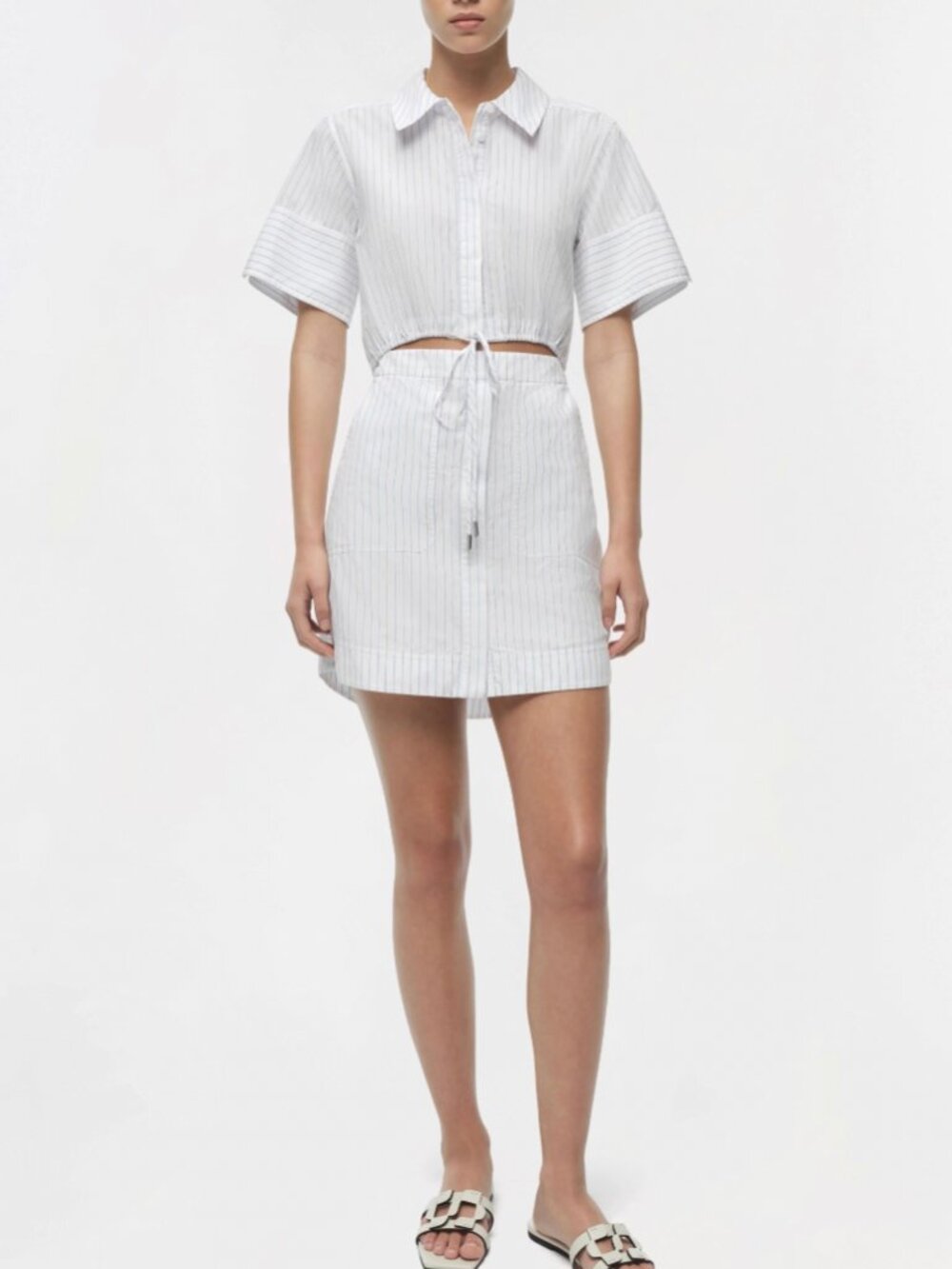 MUST HAVE SIMKHAI Marcy Mini Shirt Dress 2/4/6 White Stripe Cotton Casual - Picture 2 of 12